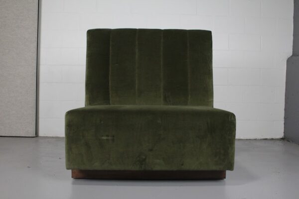 Modern Green Velvet Channel-Tufted Banquette Booth - Used